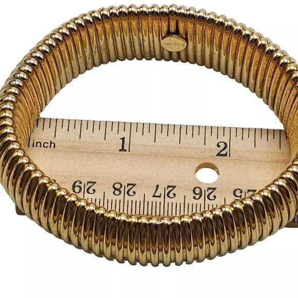 Napier Chunky Tubogas Wide Bangle Bracelet Gold Tone Vintage - Picture 4 of 5
